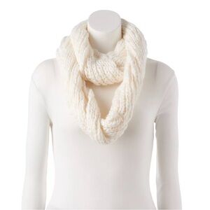 LC Lauren Conrad Chunky Knit Lurex Infinity Scarf Ivory